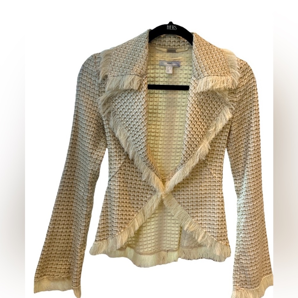 MNG Tweed Fringe Blazer Jacket